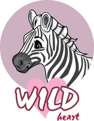 Cute zebra cartoon. Wild heart