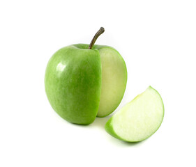 Photo of cut apple on white background