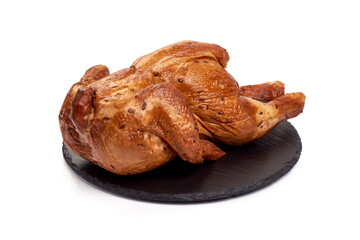 Smoked chicken, isolated on white background.
