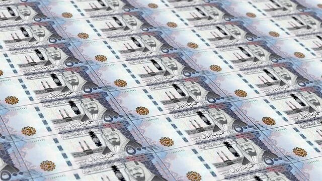 Five Hundred Saudi Arabian Riyals. It's Moving to the Right. Looped Animation.