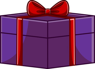 Cartoon Purple Gift Box With Ribbon. Vector Hand Drawn Illustration Isolated On White Background