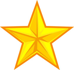 Cartoon Golden Christmas Star. Vector Hand Drawn Illustration Isolated On White Background