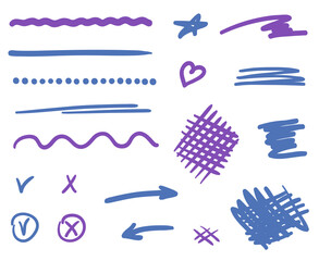 Colorful hand drawn elements. Freehand sketches. Colored illustration