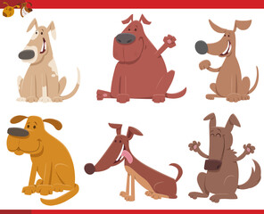 cartoon funny dogs and puppies comic characters set