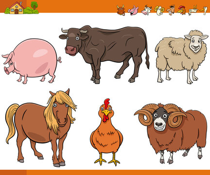 cartoon farm animals comic characters set
