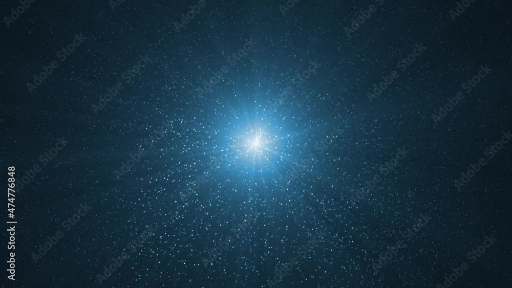 Poster abstract shimmering glitter particles in deep blue abyss underwater space with shining light. seamle