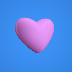 Fototapeta na wymiar Minimalist style 3D illustration of bright purple heart as symbol of love isolated on blue background