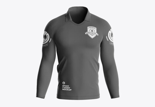 Men's Long Sleeve Polo Shirt Mockup Front Side