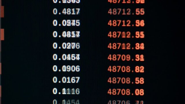 Highspeed running sell numbers on a trade screen on a exchange close-up