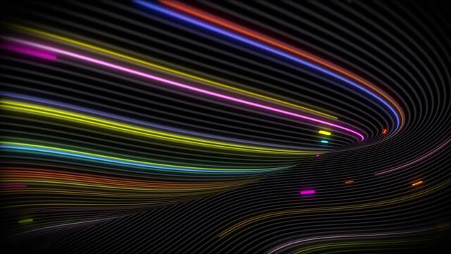Spiral vortex streams of light on a surface with lines. Colorful and decorative backgrounds for presentations, holidays and footage. Light increasing wave movements
