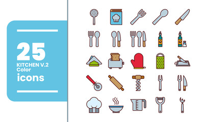 Kitchen related color icon set v.2