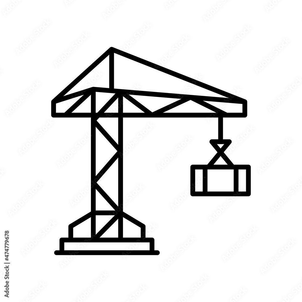Poster construction crane vector outline icon for web isolated on white background eps 10 file