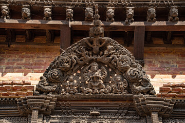 Fototapeta premium Ancient temple architecture of Nepal and culture in world heritage UNESCO site Bhaktapur Durbar Square, Katmandu