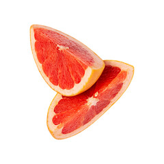 Two pieces of fresh grapefruit close-up isolated on white background.