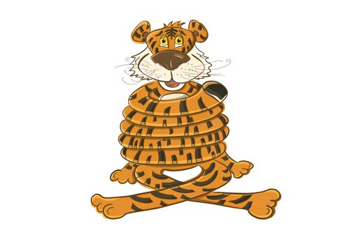 Funny cartoon tiger wrapped in a tail. New Tiger Year digital illustration isolated on white background