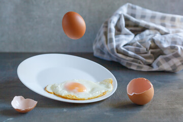 Scrambled eggs cooking .Concept