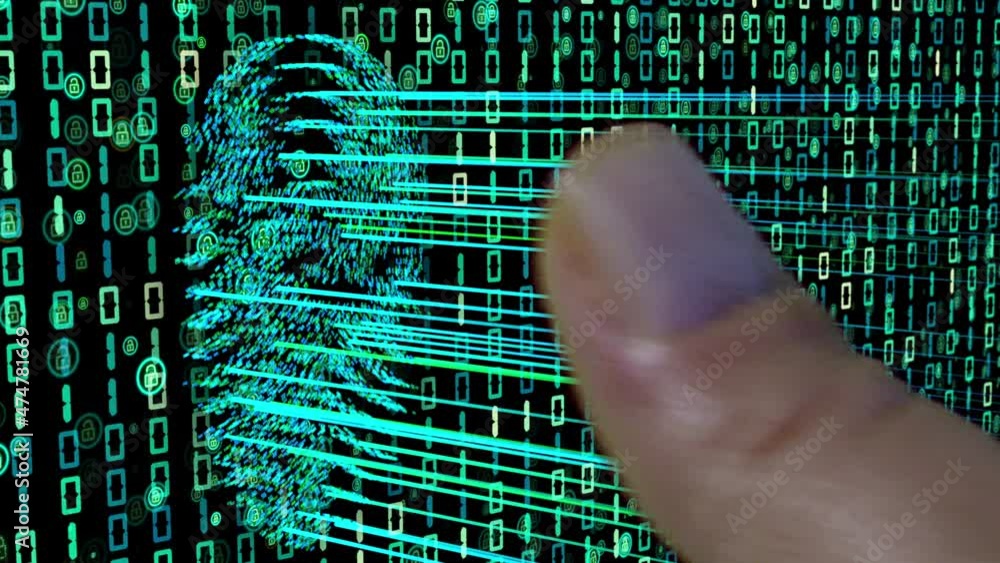 Wall mural unlocking biometric fingerprint security scan