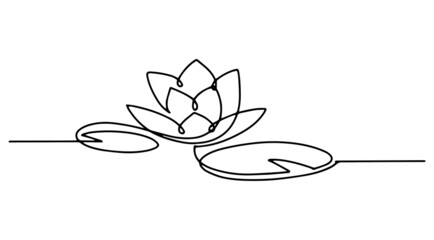 Line art lotus with leaves. Logo for beauty products, spa salon. Simple water lily