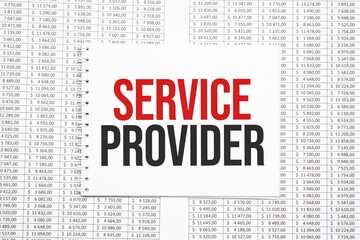 SERVICE PROVIDER text on paper with calculator,magnifier ,pen on the graph background