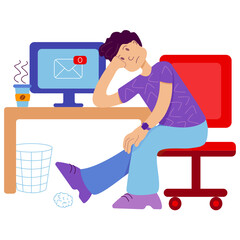 the guy is bored at his workplace