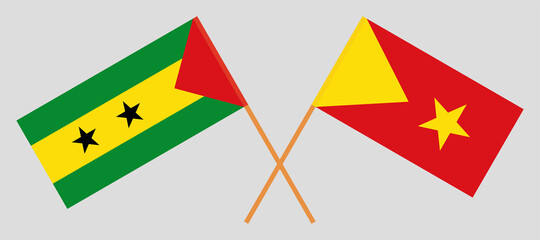 Crossed flags of Sao Tome and Principe and Tigray. Official colors. Correct proportion