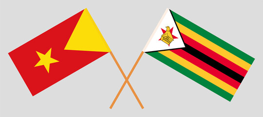 Crossed flags of the Republic of Zimbabwe and Tigray. Official colors. Correct proportion