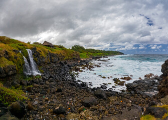 View of Senneville waterfall and the south coast of Mauritius island