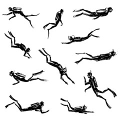 Set of illustrations of divers.