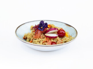 vegetarian dish prepared on white background