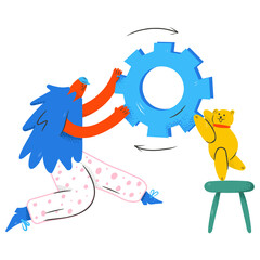 The guy pushes the gear