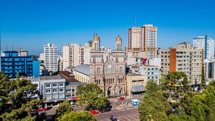 Passo Fundo RS. Aerial view of the cathedral and central square of the city of Passo Fundo, state of Rio Grande do Sul, Brazil