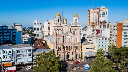 Passo Fundo RS. Aerial view of the cathedral and central square of the city of Passo Fundo, state of Rio Grande do Sul, Brazil