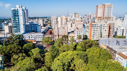 Passo Fundo RS. Aerial view of the cathedral, square and city center of Passo Fundo, state of Rio Grande do Sul, Brazil