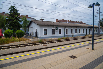 Fototapeta na wymiar MARCHEGG AUSTRIA - JULY 11, 2021: View of Train Station House in Austria