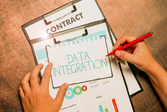 Writing Displaying Text Data Integration. Conceptual Photo Combination Of Technical And Business Processes To Combine Bulletin Board Notice Designs Brainstorming Ideas And Inspirations