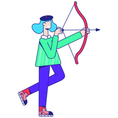 A girl shoots at a target with an arrow