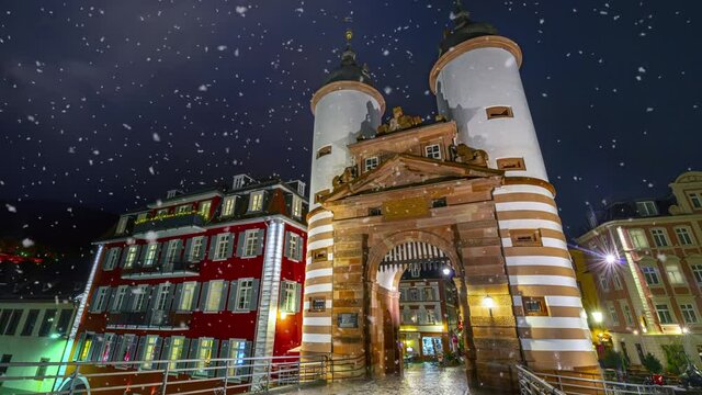 Snowing in  the old town of Heidelberg 