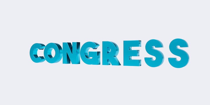 Congress in 3D capital letters in light blue metallic. Politics concept. 3D illustration