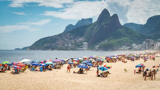 Timelapse view of famous Ipanema beach during summer in Rio de Janeiro, Brazil.