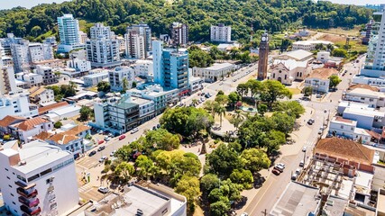 Fototapeta na wymiar Marau RS. Aerial view of the parish church, central square and city center of Marau, state of Rio Grande do Sul