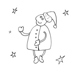 Vector outline of Santa Claus. Vector outline of the Snow Maiden. Snowing. Christmas prints. Christmas mood. Winter. Isolated. Coloring pages for children and adults. Cartoon. Freehand drawing.