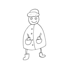 Vector outline of Santa Claus. Vector outline of the Snow Maiden. Snowing. Christmas prints. Christmas mood. Winter. Isolated. Coloring pages for children and adults. Cartoon. Freehand drawing.