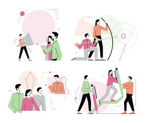 Business synergy concept set. Collaboration and teamwork. Office characters