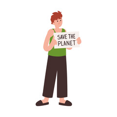 woman holds save the planet board