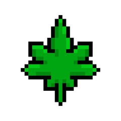 Green cannabis leaf pixel icon. Pixelated marijuana with narcotic relaxing effect natural ganja with medicinal vector effect