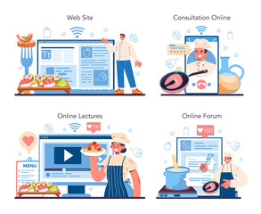 Chef online service or platform set. Culinary specialist making