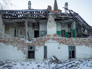 Ruined building. Old brickwork. Stone texture. Stone background.  Abandoned