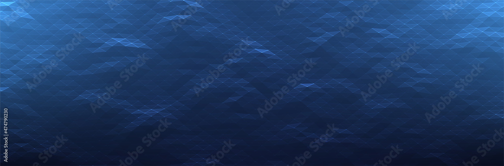 Poster abstract blue background. dark low poly triangle pattern. virtual computer landscape. technology sty