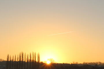 Sunrise over the frost covered Meads outside Hertford, UK