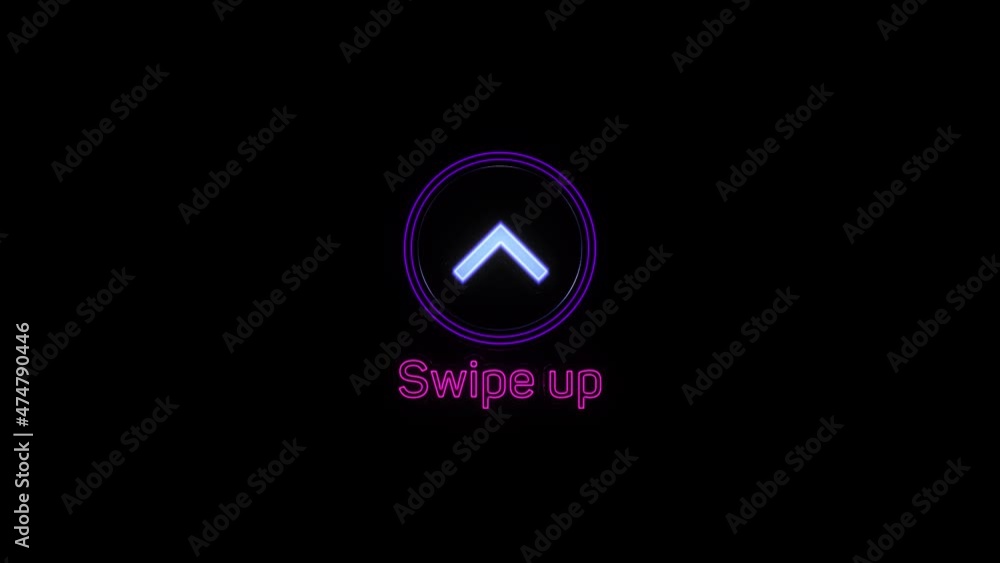 Poster Swipe up neon icon. Scroll arrow up drag button up social media interface action icon. Motion graphic. Swipe up animation footage.